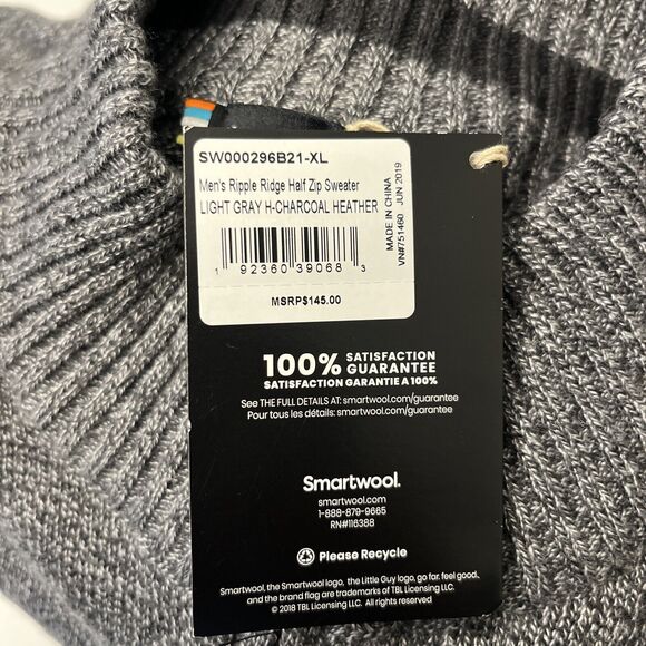 Smartwool Men's Black Charcoal Ripple Ridge Half Zip Sweater Size XL - Picture 5 of 8